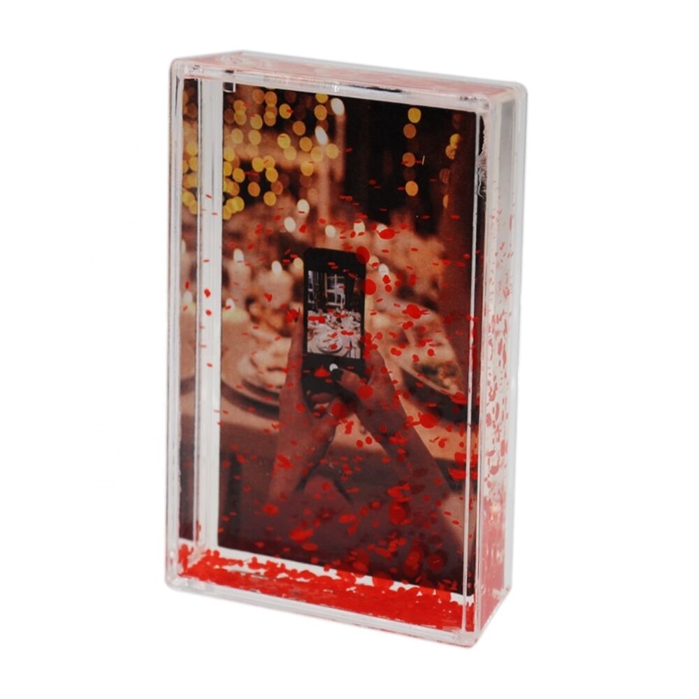 Clear 2X3 Inch Acrylic Camera Sequins Photo Frame with Liquid Snow Globe Mini Picture Frame