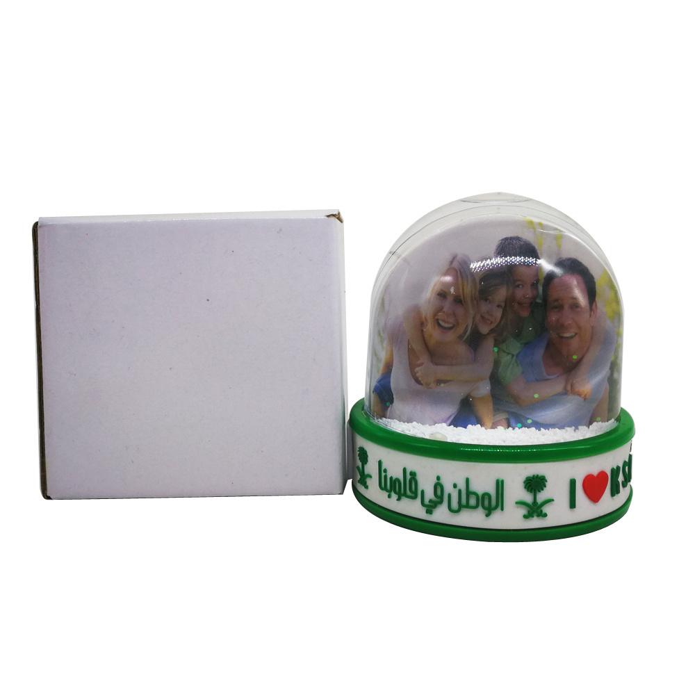 Plastic Base With PVC Customized Strip Glitter Photo Ball Picture Led Music Snowglobes With Snowflake