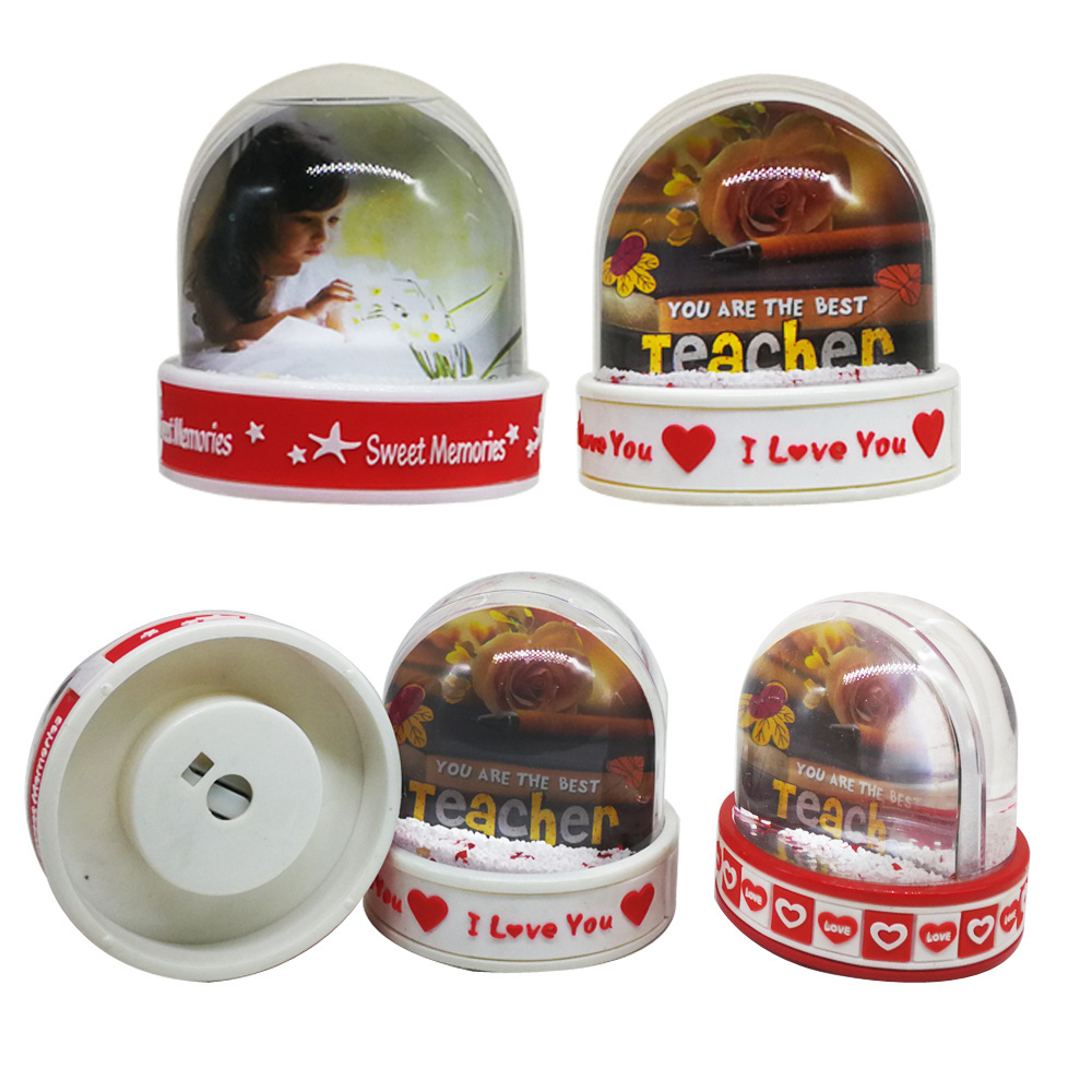 Plastic Base With PVC Customized Strip Glitter Photo Ball Picture Led Music Snowglobes With Snowflake