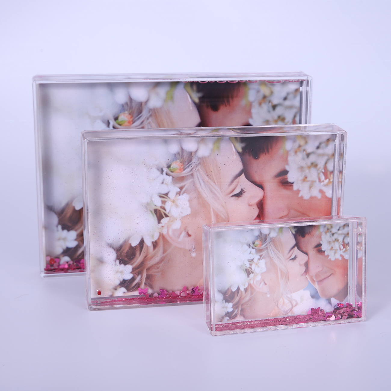 Clear Plastic Acrylic Floating Sparkle Glitter Liquid Photo Frame for Valentines Day Gifts