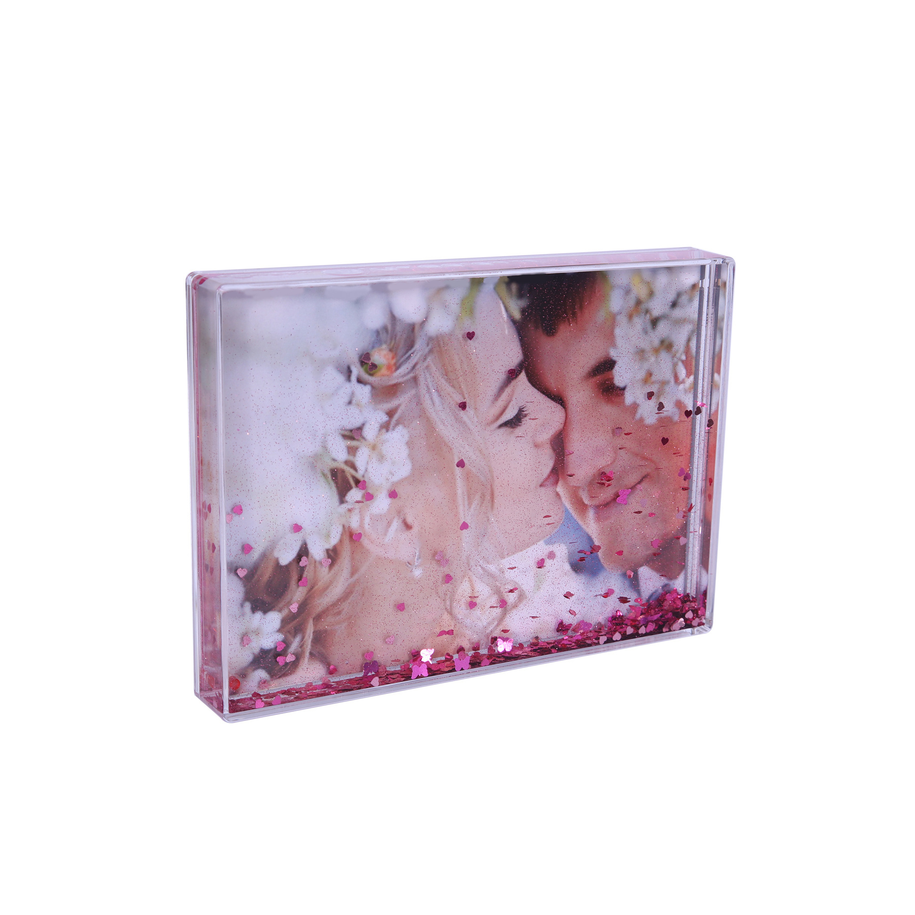 Clear Plastic Acrylic Floating Sparkle Glitter Liquid Photo Frame for Valentines Day Gifts