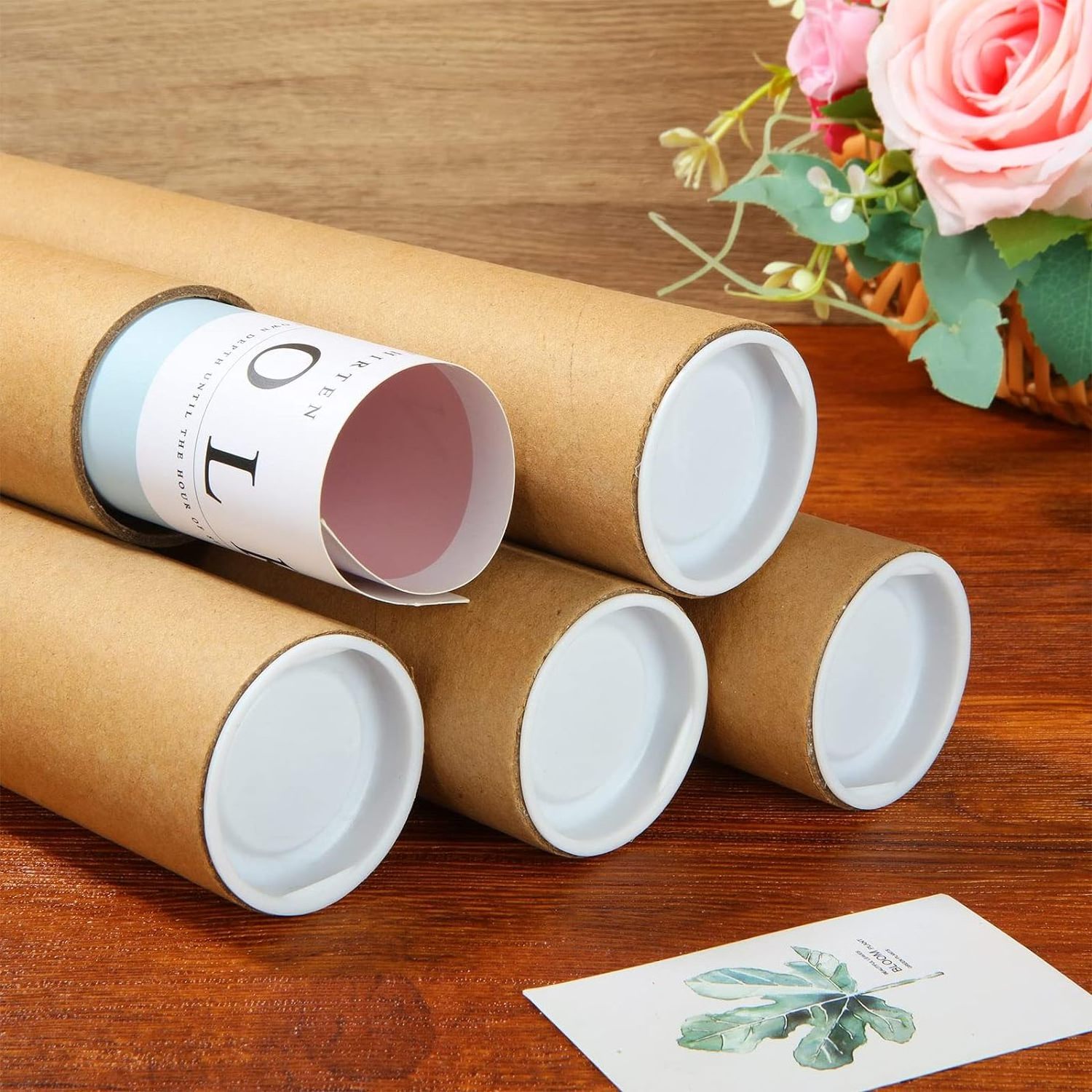 Biodegradable round kraft cardboard shipping mailing paper box poster gift incense cylinder tube packaging for a3 poster