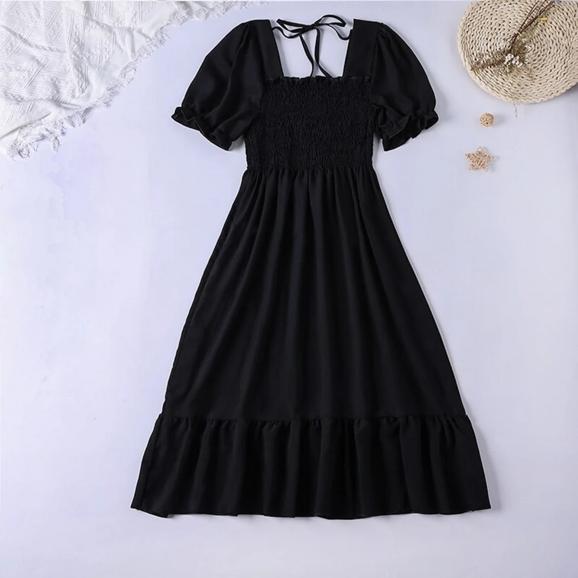 Customisable Bohemian Chiffon Vintage Women's Cocktail Party Dress  Square Neck Women's Mid-length Dress