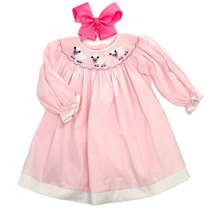 Custom Spring Easter Pink Embroidered Smock Cute 100% Cotton Natural Organic Casual Dresses Girls Dresses