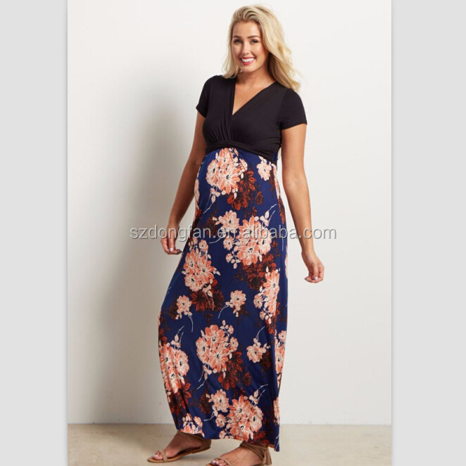 Floral Bottom Summer Maxi Dress Pregnancy Clothes Long Maternity Dress