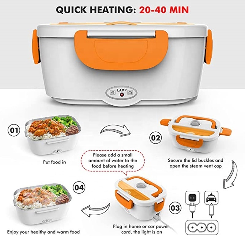 Electric Lunch Box Food Heater Home Portable Hot Lunch Box Storage Boxes & Bins Plastic Stainless Steel for Car and Office