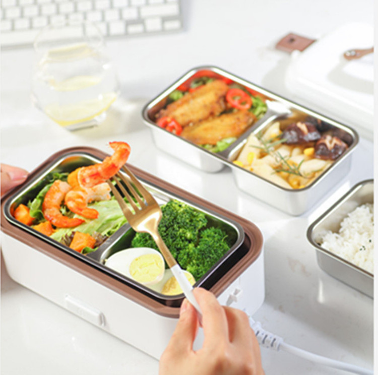 Electric Heating Bento Lunch Box Portable Leakproof Thermos Food Heater Warmer Container or 3 Liner Stainless Steel 2 White