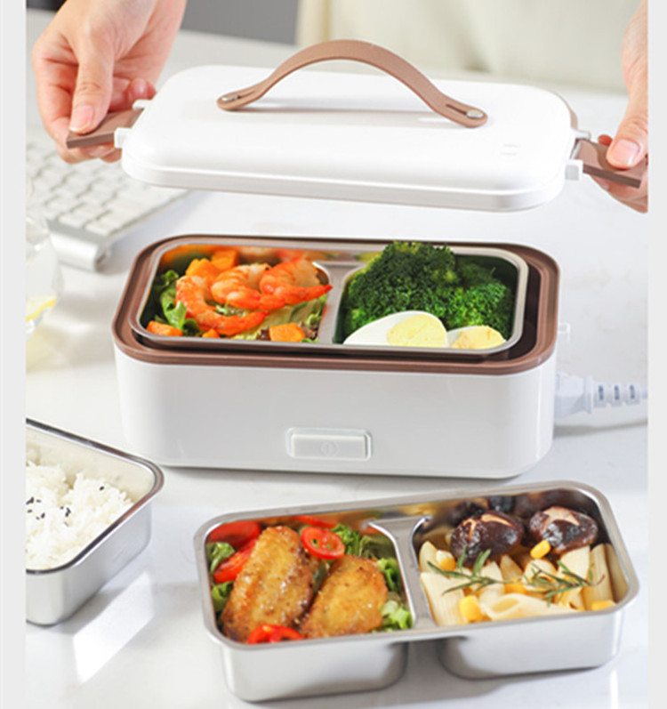 Electric Heating Bento Lunch Box Portable Leakproof Thermos Food Heater Warmer Container or 3 Liner Stainless Steel 2 White