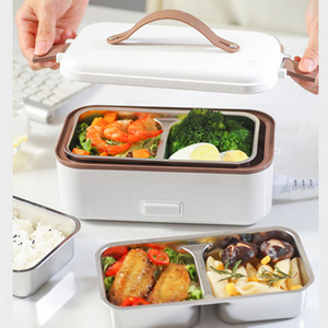 Electric Heating Bento Lunch Box Portable Leakproof Thermos Food Heater Warmer Container or 3 Liner Stainless Steel 2 White