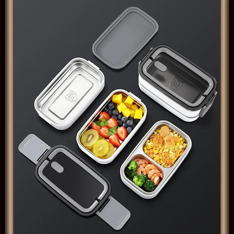 Custom Double-layer Leak-proof Microwave Bento Box 3 Compartment Lunch Box Food Storage Container 304 Stainless Steel Rectangle