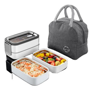 Custom Double-layer Leak-proof Microwave Bento Box 3 Compartment Lunch Box Food Storage Container 304 Stainless Steel Rectangle