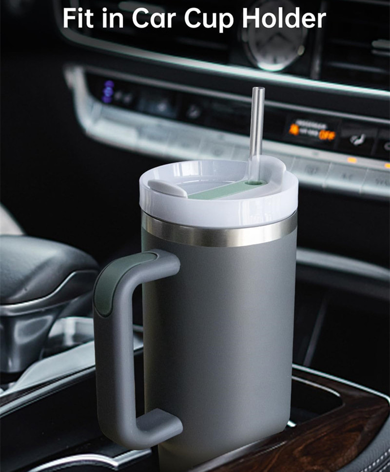 Custom 40 oz Quencher Stainless Steel Double Wall Vacuum Metal Coffee Mug 40oz Tumbler with handle Travel Cup with Straw