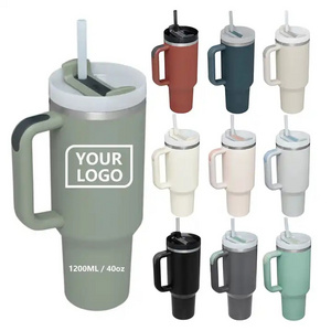 Custom 40 oz Quencher Stainless Steel Double Wall Vacuum Metal Coffee Mug 40oz Tumbler with handle Travel Cup with Straw