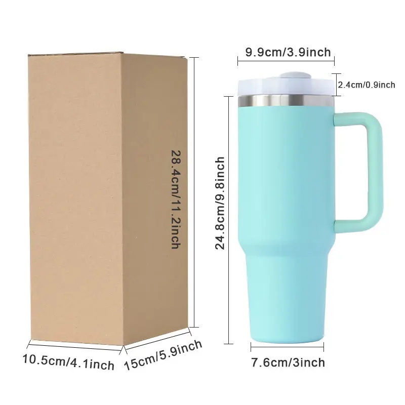 Custom 40 oz Quencher Stainless Steel Double Wall Vacuum Metal Coffee Mug 40oz Tumbler with handle Travel Cup with Straw