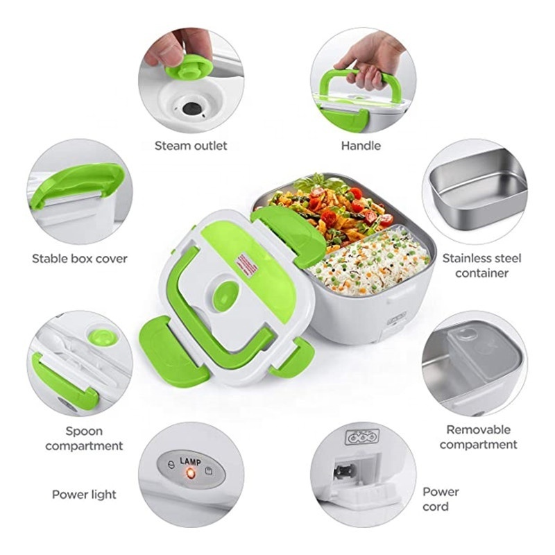 Electric Lunch Box Food Heater Home Portable Hot Lunch Box Storage Boxes & Bins Plastic Stainless Steel for Car and Office