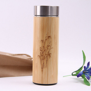 Water Bottle Vacuum Double Wall Insulated Stainless Steel Custom Print Travel Water Bottle 500ml Sports Bamboo Coffee Mug