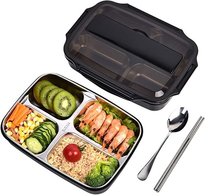 Leakproof Stainless Steel Lunch Box 3/4 Compartments Tray Bento For Kids School Metal Lunch Box Tiffin 304 Stainless Steel