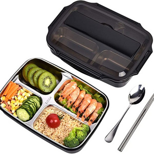 Leakproof Stainless Steel Lunch Box 3/4 Compartments Tray Bento For Kids School Metal Lunch Box Tiffin 304 Stainless Steel