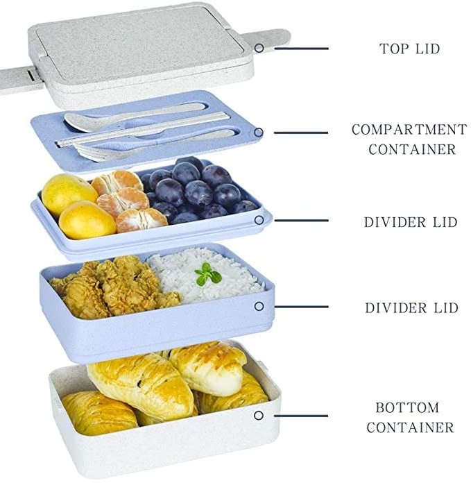 Double Wall Lunch Box Not leaking Microwave Safe Food Container with Lock for School Office Wheat Straw Airtight Lunch Box