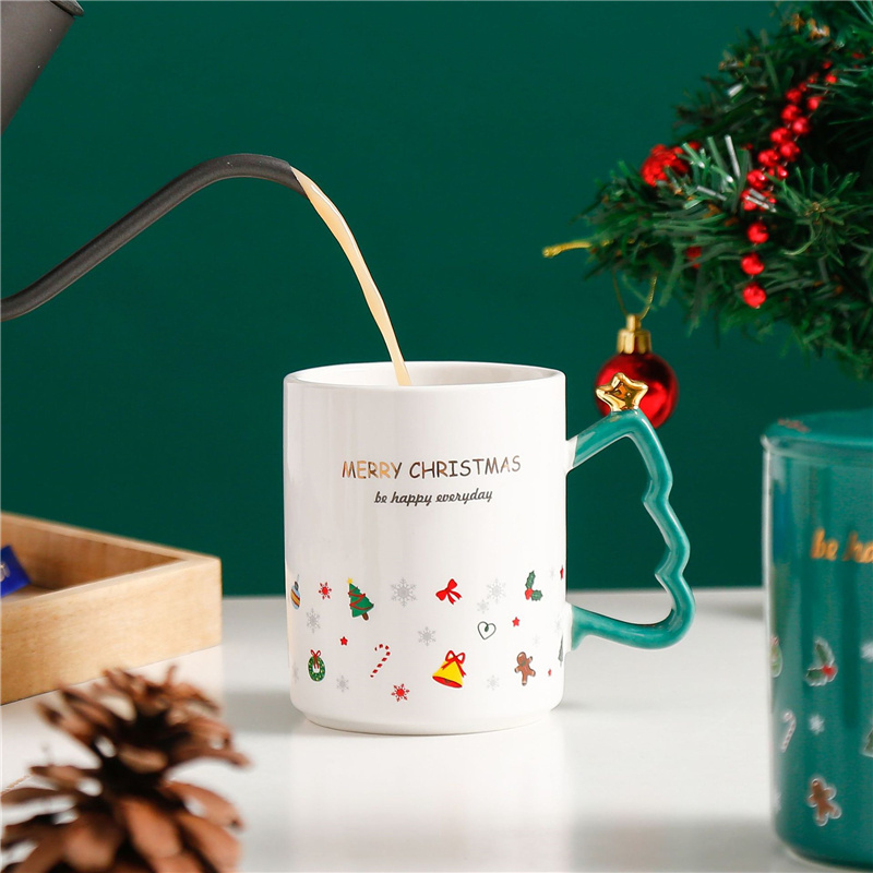 Cartoon Creative Christmas Handle Ceramic With Spoon Coffee Cup Gift With Lid Mug Couple Household Water Cup