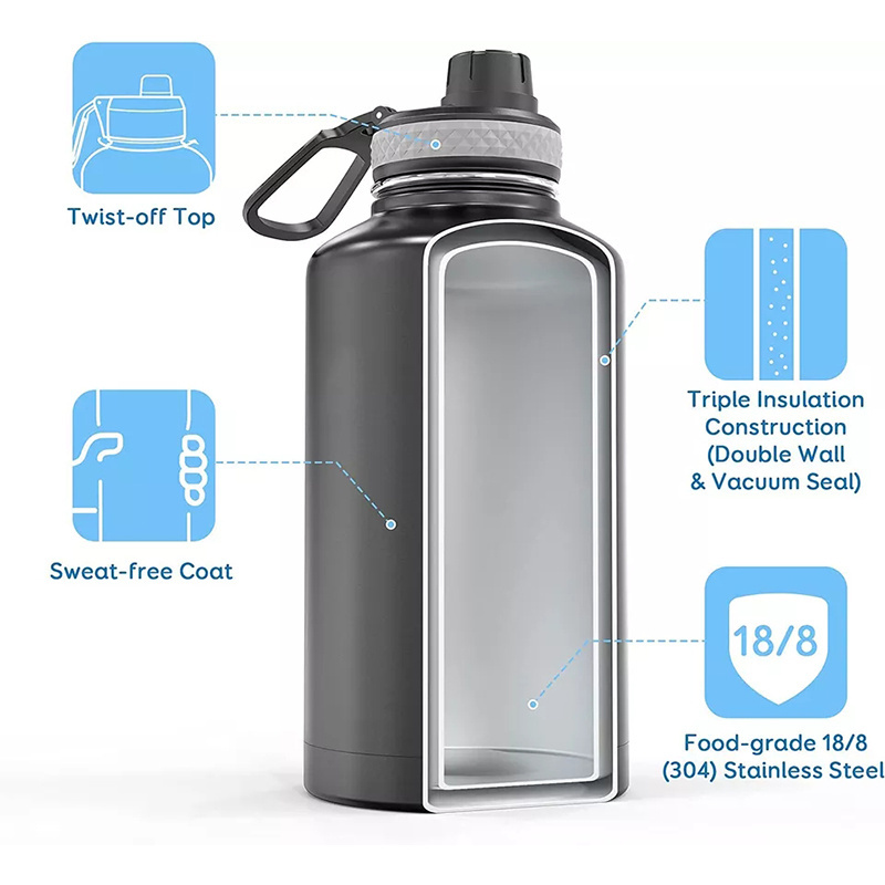 Thermos 64oz Stainless Steel Water Bottle with Wide Mouth and Straw Double Wall Insulated BPA Free for Sports Gym