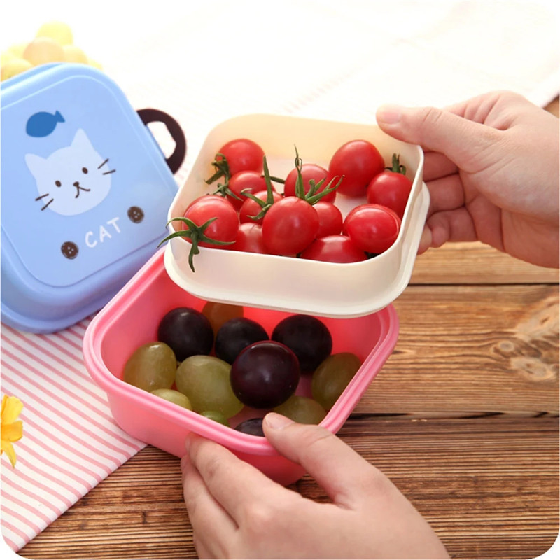 Durable Square Plastic Lunch Box Cute Cartoon Food Container for Kids Portable Bento Storage for Snacks