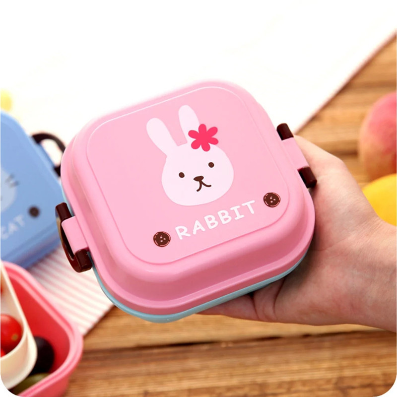 Durable Square Plastic Lunch Box Cute Cartoon Food Container for Kids Portable Bento Storage for Snacks