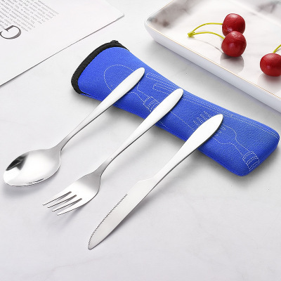 Cheap 3Pcs Stainless Steel Spoon Fork Knife Tableware Cutlery Set Travel Set Flatware Set Stainless Steel Cutlery With Bag