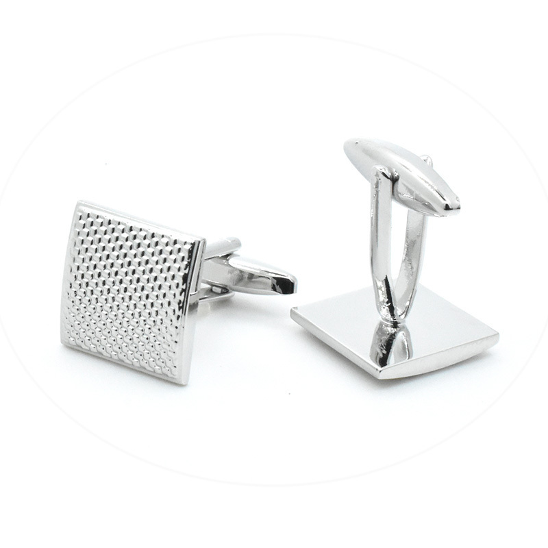 Men's Silver Plated Plain Metal Cufflinks Tie Bar with Engraving Pattern Texture Brass Main Stone for Gift Clip Set