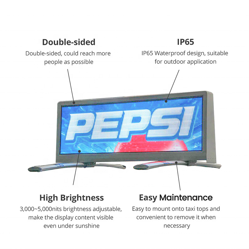 AD taxi top led display,double side led taxi display,P2.5/P3/P5 taxi display sign