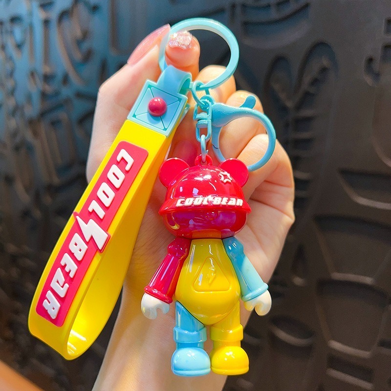 Wholesale PVC and Rubber Doll Key Chain Cool Color Matching Bear Key chain creative school bag pendant doll