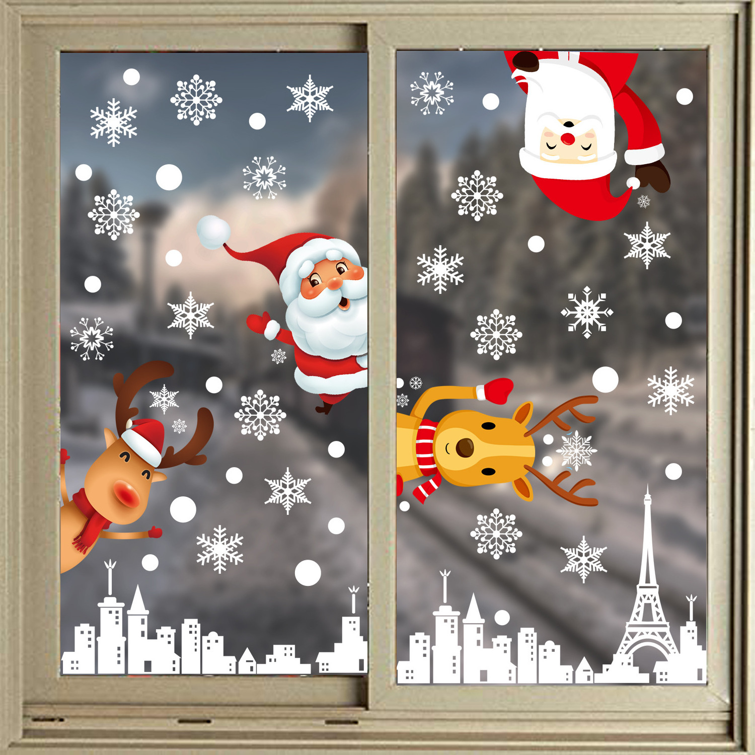 Customize Christmas Wall Sticker Snowman Snowflake Elk Xmas Tree Wall Decal Window Stickers