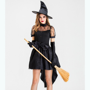 Black Women Mystic Witch Adult Costume Cosplay Adultes Sexy Halloween Costume Fancy Dress with Hat