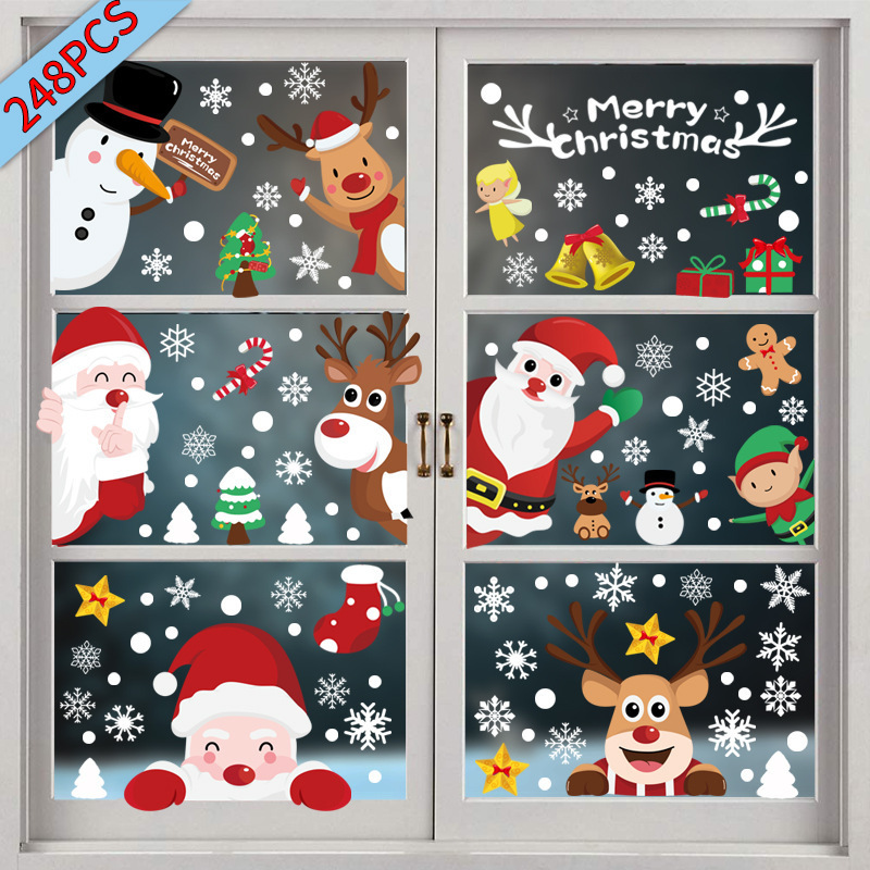 Customize Christmas Wall Sticker Snowman Snowflake Elk Xmas Tree Wall Decal Window Stickers