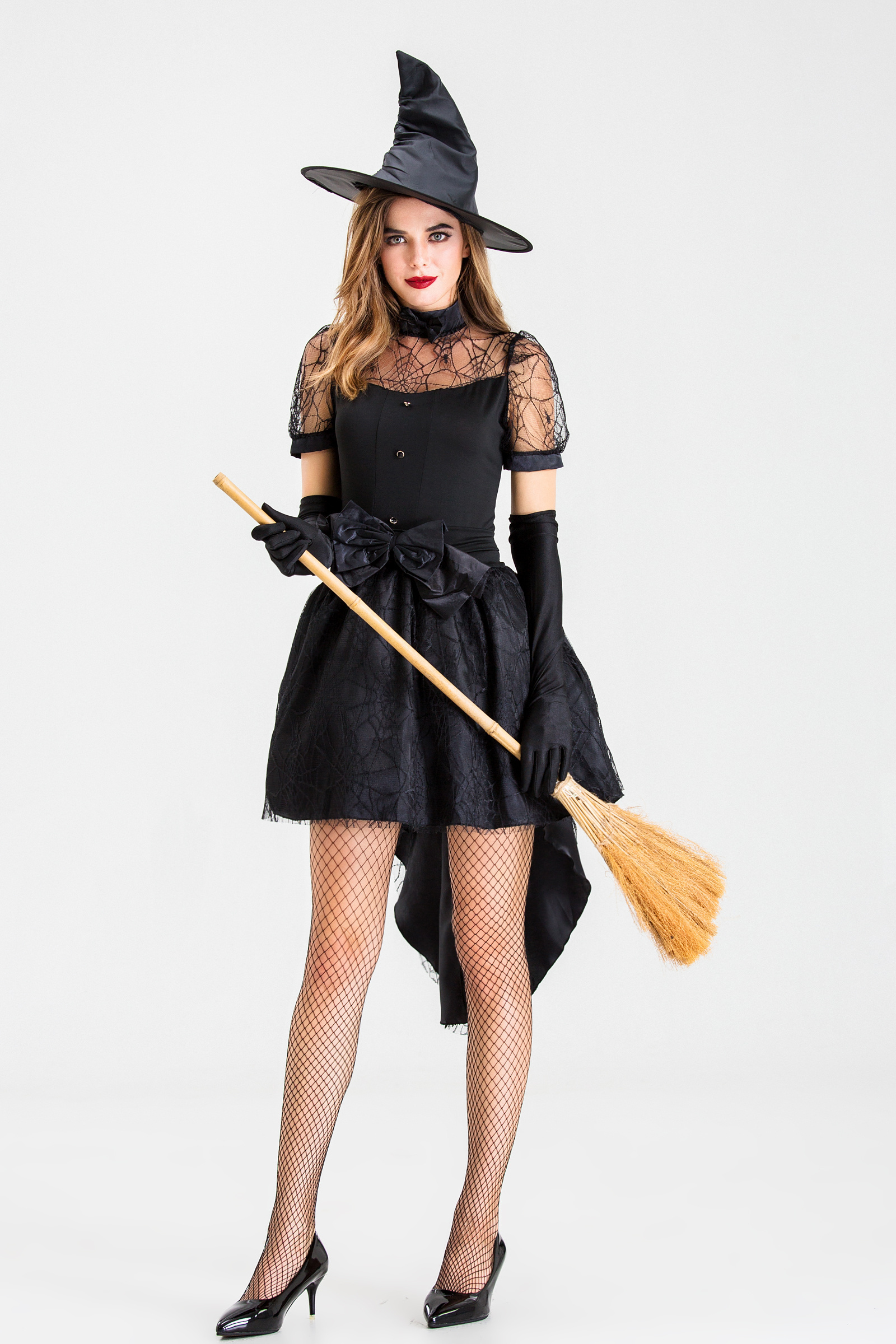 Black Women Mystic Witch Adult Costume Cosplay Adultes Sexy Halloween Costume Fancy Dress with Hat