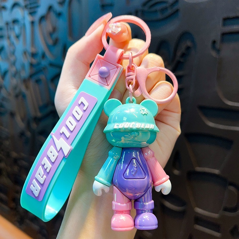 Wholesale PVC and Rubber Doll Key Chain Cool Color Matching Bear Key chain creative school bag pendant doll