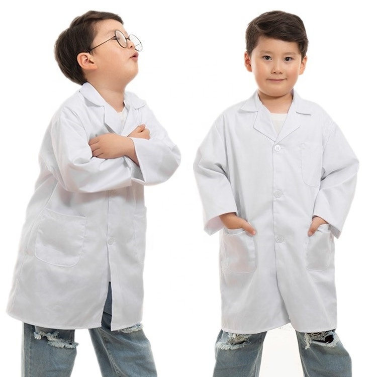 kid children role play dress up pretend costume scientist scrubs oem logo custom unisex student white lab coat doctor uniform