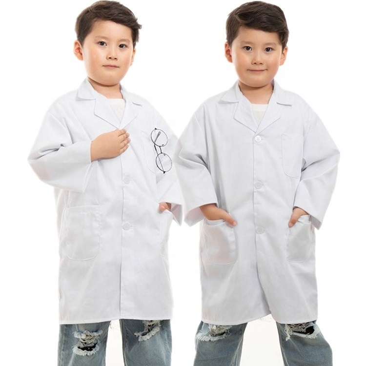 kid children role play dress up pretend costume scientist scrubs oem logo custom unisex student white lab coat doctor uniform