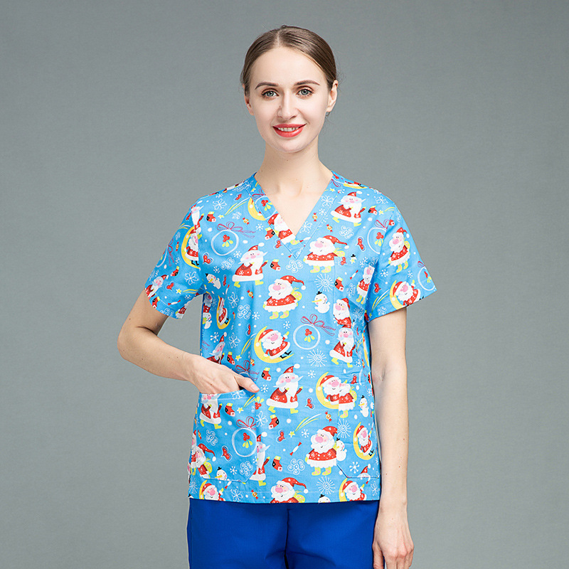 Full printing logo Men Women Dental clinic nurse doctor medical Pet hospital cotton scrubs top Wholesale