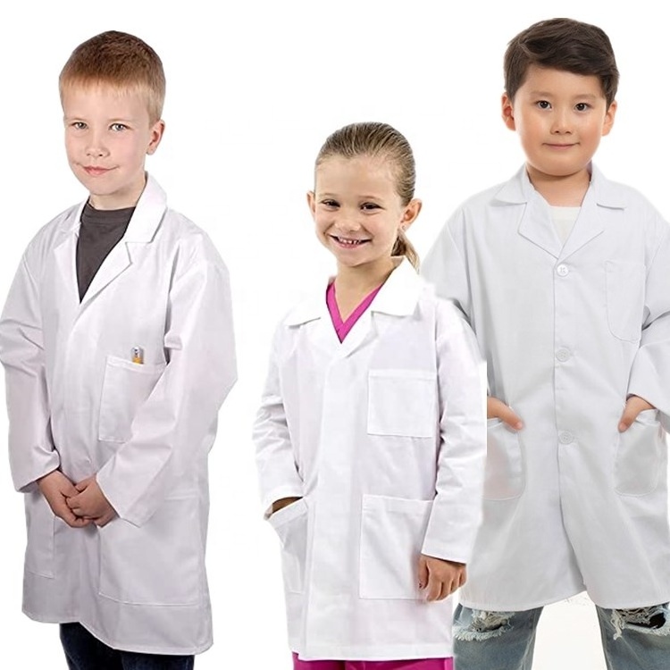 kid children role play dress up pretend costume scientist scrubs oem logo custom unisex student white lab coat doctor uniform