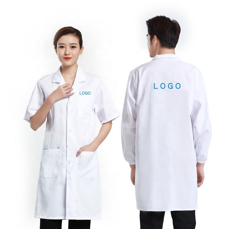 White uniform men women beauty salon doctors nurses pharmacy lab coats long short sleeve white gown overall