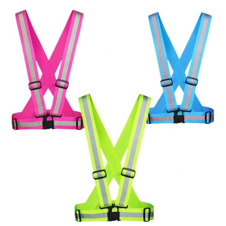 outdoor night running walking riding jogging factory oem logo custom elastic reflective safety elastic vest belt strap gear