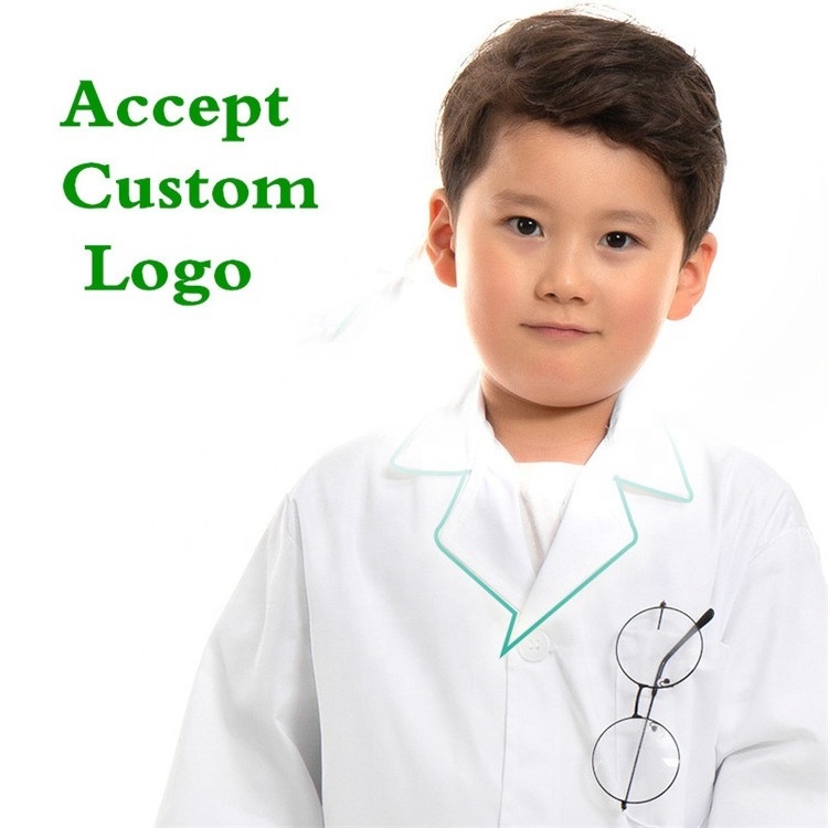 kid children role play dress up pretend costume scientist scrubs oem logo custom unisex student white lab coat doctor uniform