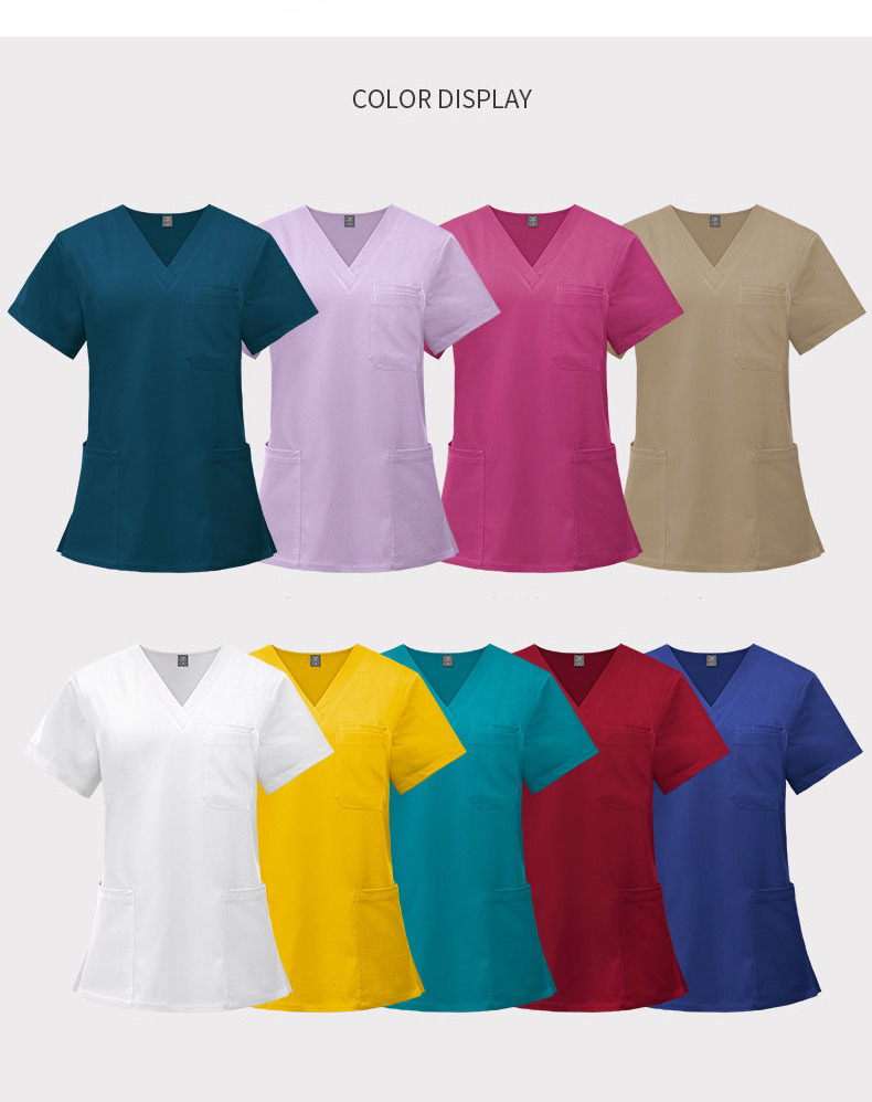 Women's Uniforms Nursing Workwear Sets Scrub Tops Jogger Pants Pet Clinic Dental Tooth Check Stretch Nurse Uniform Scrubs