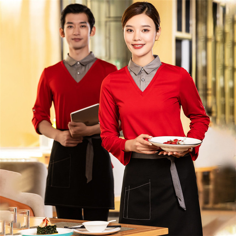 kitchen restaurant hotel pub bar logo custom unisex long sleeve wait staff waiter waitress uniform tops t shirt shirts t-shirt