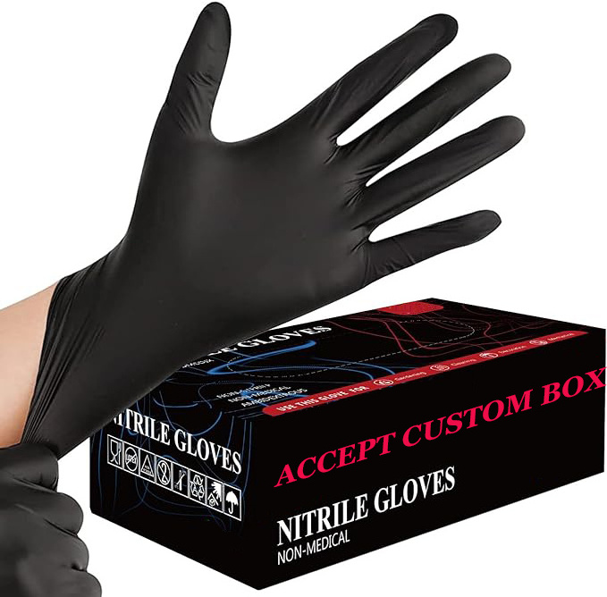 Black blue 100% nitrile gloves 9 inches barber tattoo shop beauty pink glove custom box latex free black nitrile gloves