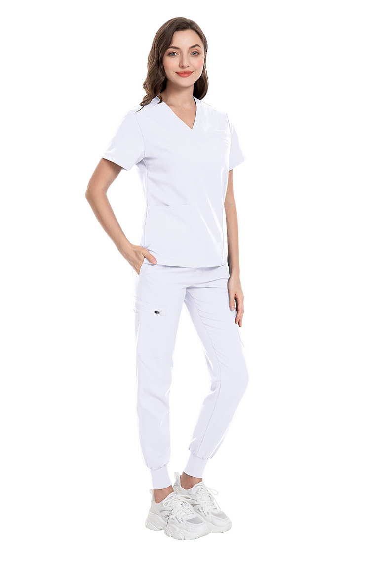 Women's Uniforms Nursing Workwear Sets Scrub Tops Jogger Pants Pet Clinic Dental Tooth Check Stretch Nurse Uniform Scrubs