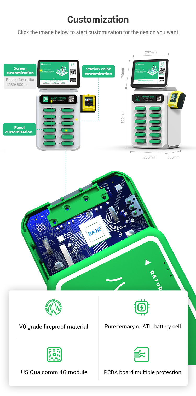 Public Cell Phone Charge Visa Card Payment 12 Slots Sharing Powerbank Station with screen plus POS machine bajie