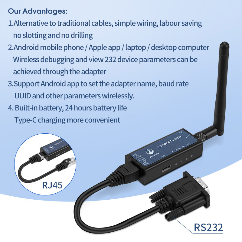 CP26 RS232 to Bluetooth Serial Receiver Adapter Industrial Wireless Bluetooth Communication Module to RS232 Converter for Device