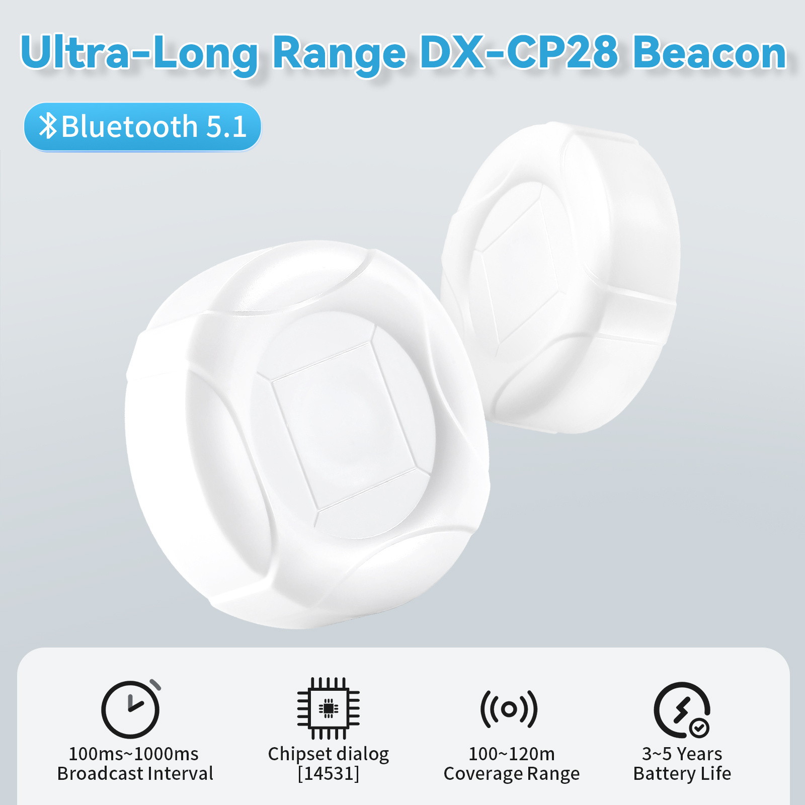 Bluetooth BLE 5.1 Programmable Beacon/iBeacon/Eddystone with DA14531 Button to control ON/OFF